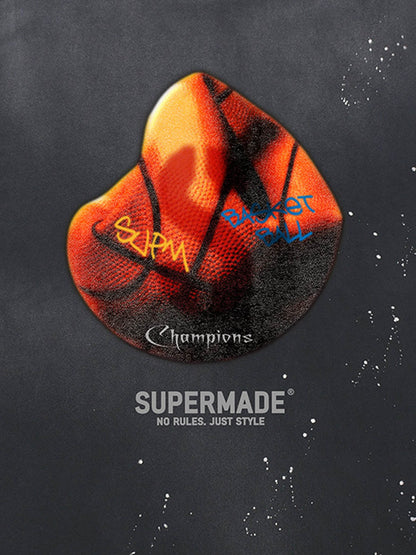 thesupermade-Cotton Basketball Print T-Shirt with Graffiti Design and Splatter Effect for Streetwear Fashion 
