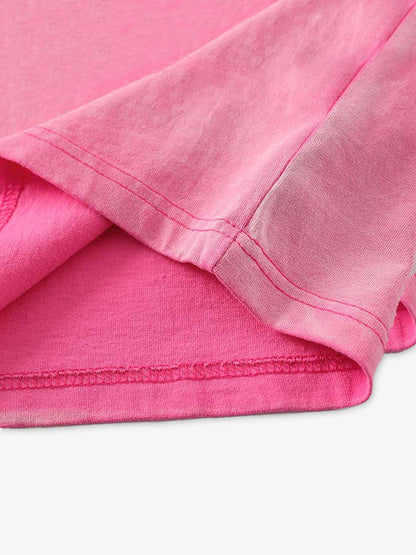 Thesupermade-Unisex Loose-fit Gradient Pink And Black Street Punk T-shirt With Gothic Pattern Print, Suitable For Street?