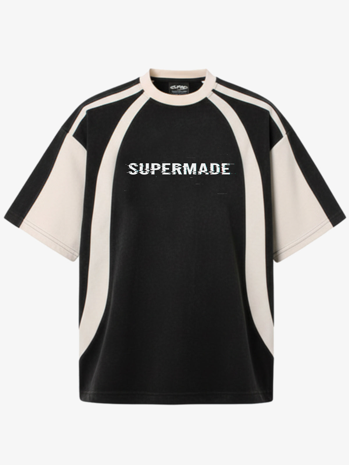 Thesupermade Horizontal Glitch Art Deconstruction Contrast Color Stitching Print T-shirt 