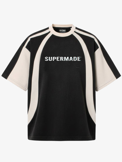 Thesupermade Horizontal Glitch Art Deconstruction Contrast Color Stitching Print T-shirt 