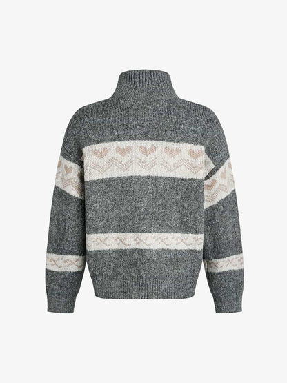 Cozy Winter Knit Sweater with Deer Motif and Zip Closure 