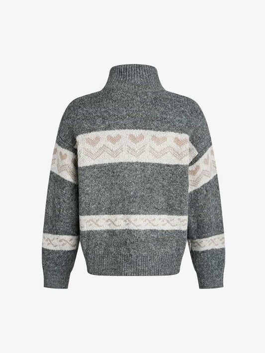 Cozy Winter Knit Sweater with Deer Motif and Zip Closure 