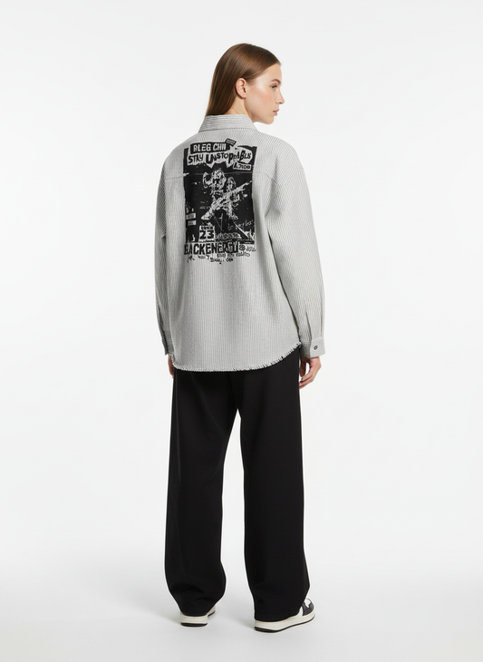 Street Dark Print Striped Long Sleeve Shirt