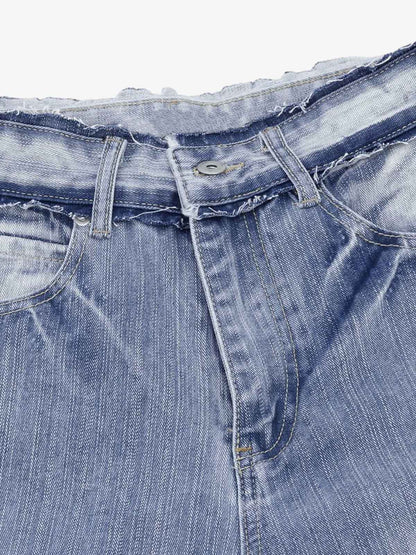 Vintage Washed Patchwork Distressed Scimitar Jeans 