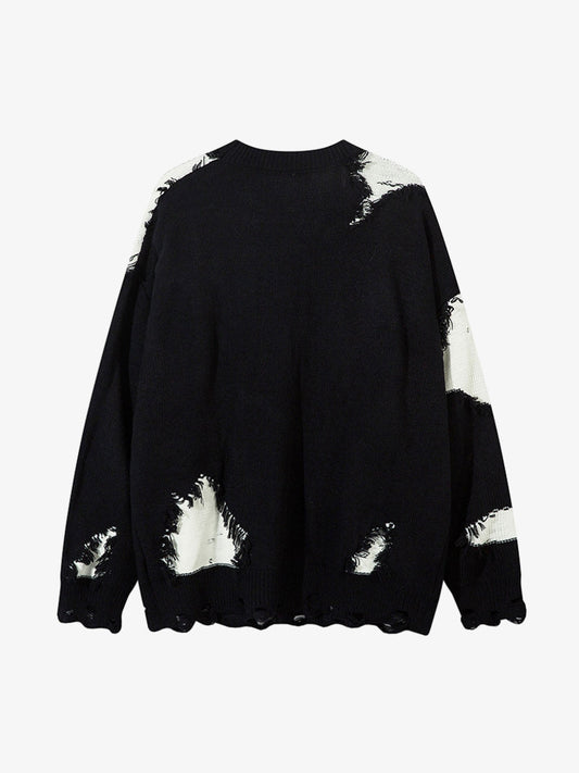 Niche Raw Edge Fringed Knit Sweater 