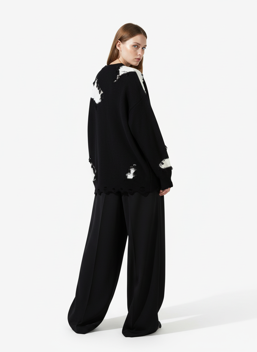 Niche Raw Edge Fringed Knit Sweater