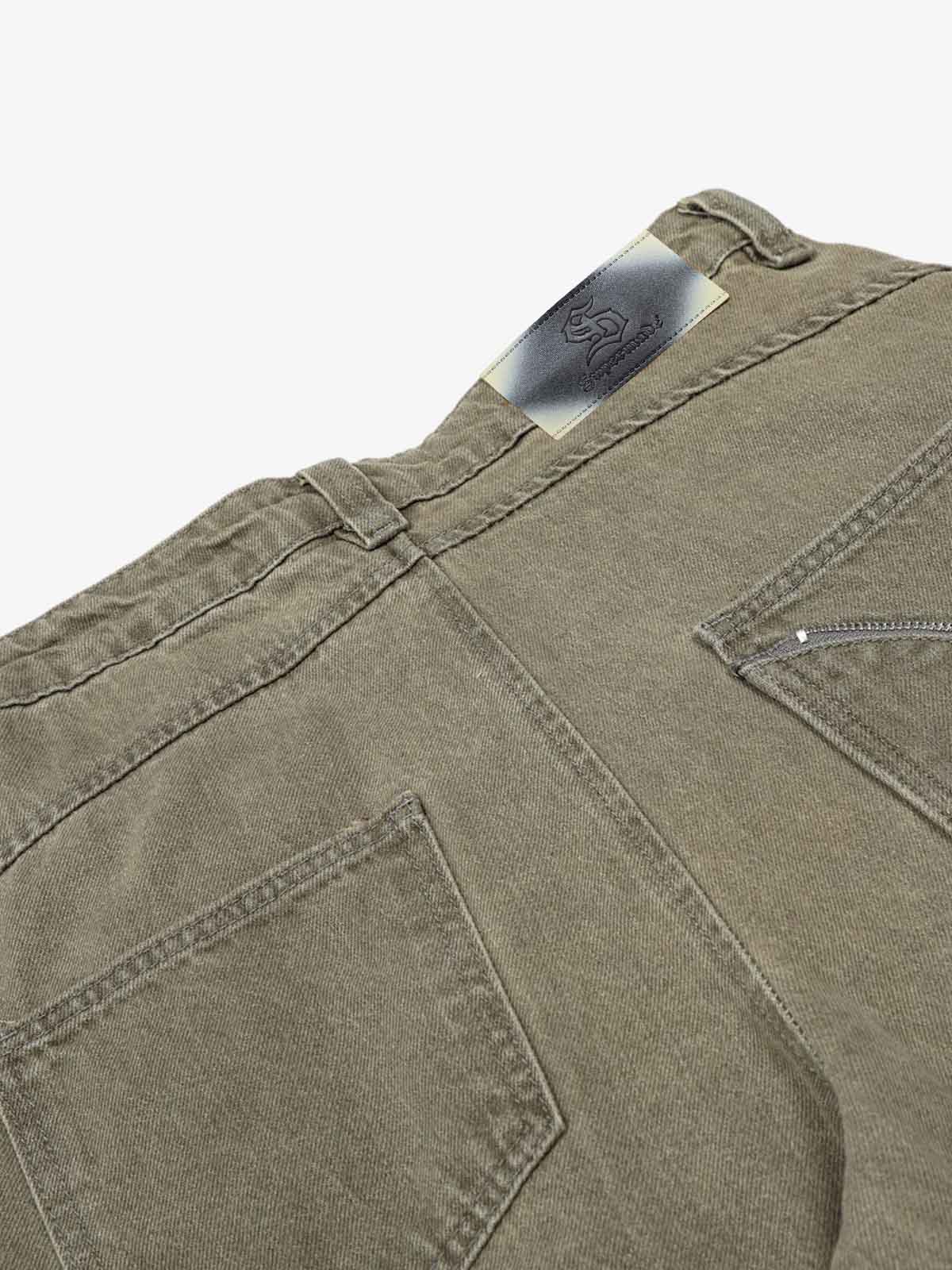 Olive Green Wide-Leg Cargo Pants with Oversized Pockets 