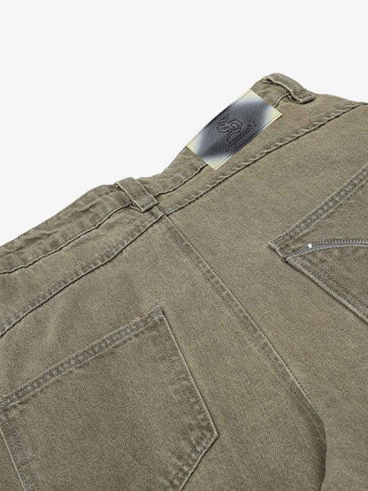 Olive Green Wide-Leg Cargo Pants with Oversized Pockets 