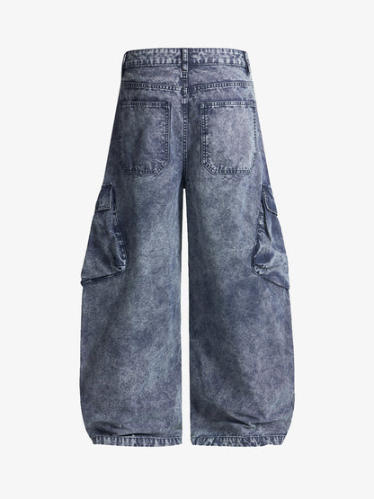 Vintage Washed Multi-Pocket Barrel Jeans 