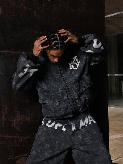 Oversized Denim Hoodie And Shorts Set For Urban Streetwear 