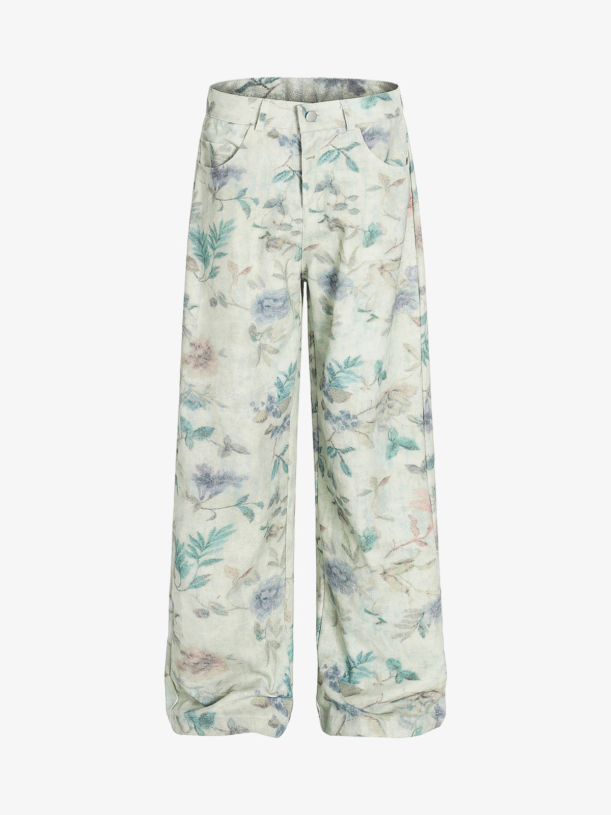 Vintage Floral Print Straight Jeans 