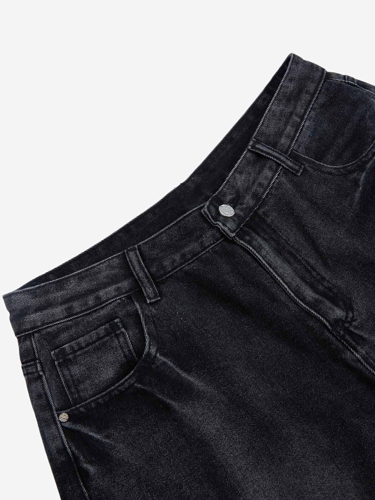 Denim Shorts with Barbed Wire Embroidery and Ripped Details for Men?