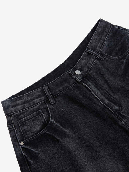 Denim Shorts with Barbed Wire Embroidery and Ripped Details for Men?