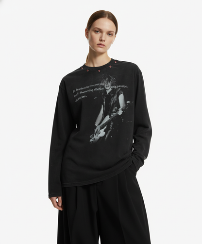 American Retro Rivet Design Street Hip-Hop Long Sleeves T-Shirt