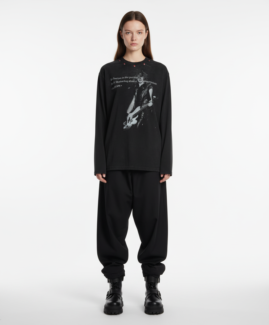 American Retro Rivet Design Street Hip-Hop Long Sleeves T-Shirt