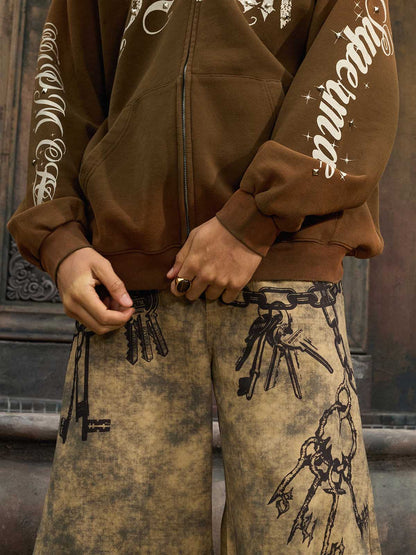 Supermade Distressed Chain And Key Print Baggy Pants?