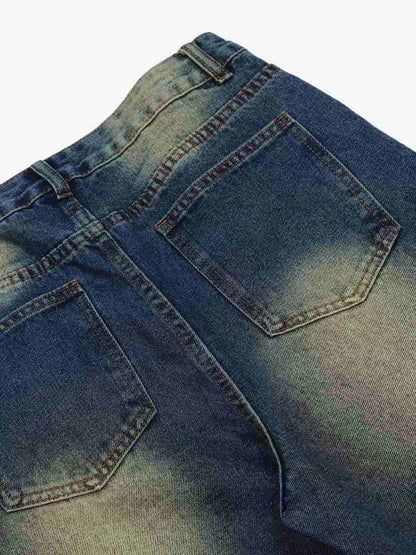 Washed Distressed Deconstructed Split Work Jeans 