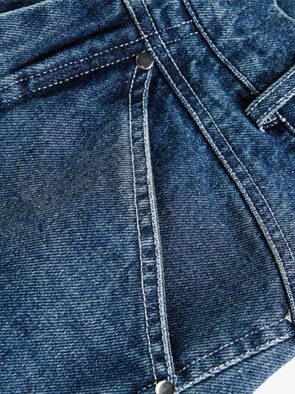 Wide-Leg Denim Trousers with Unique Stitching Design for Women 