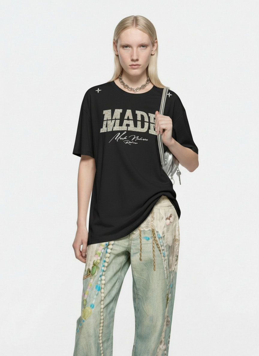 Vintage Patchwork Embroidered Letter T-Shirt