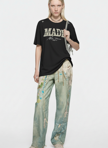 Vintage Patchwork Embroidered Letter T-Shirt