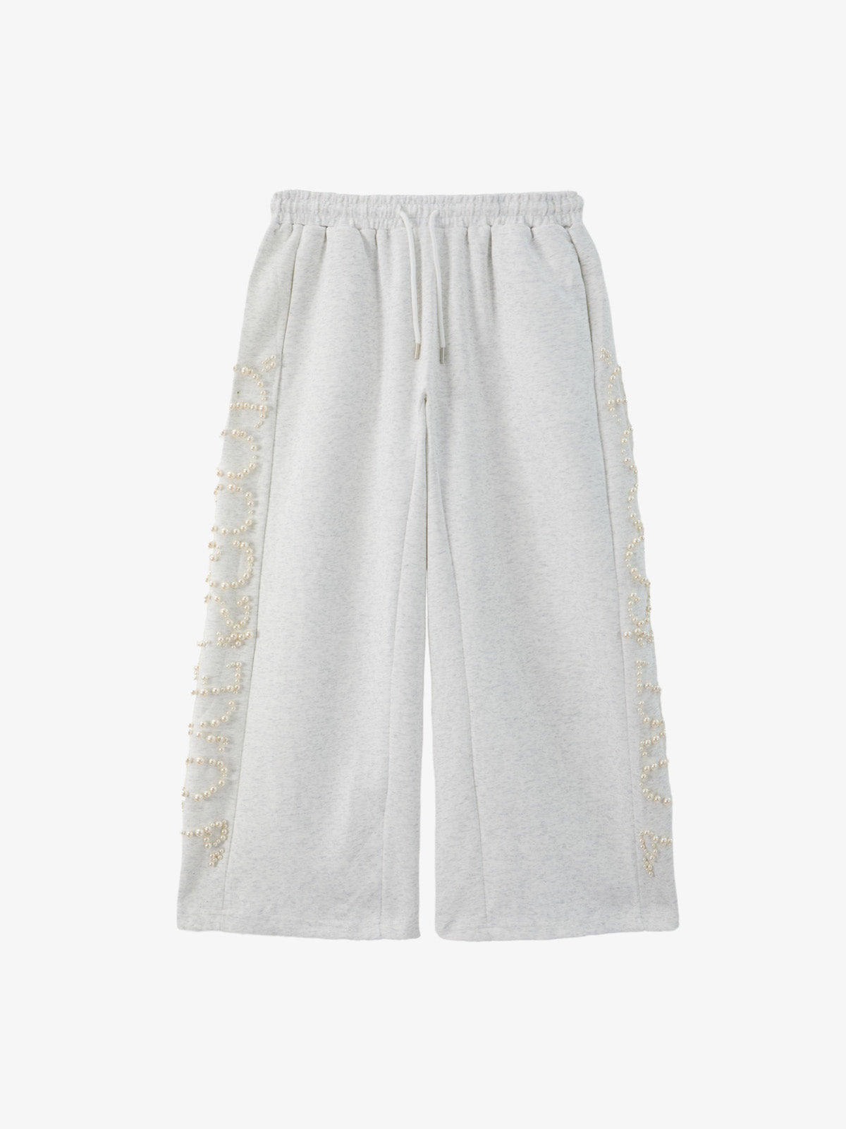 Cotton Blend Pearl Embellished Wide Leg Sweatpants for Women 