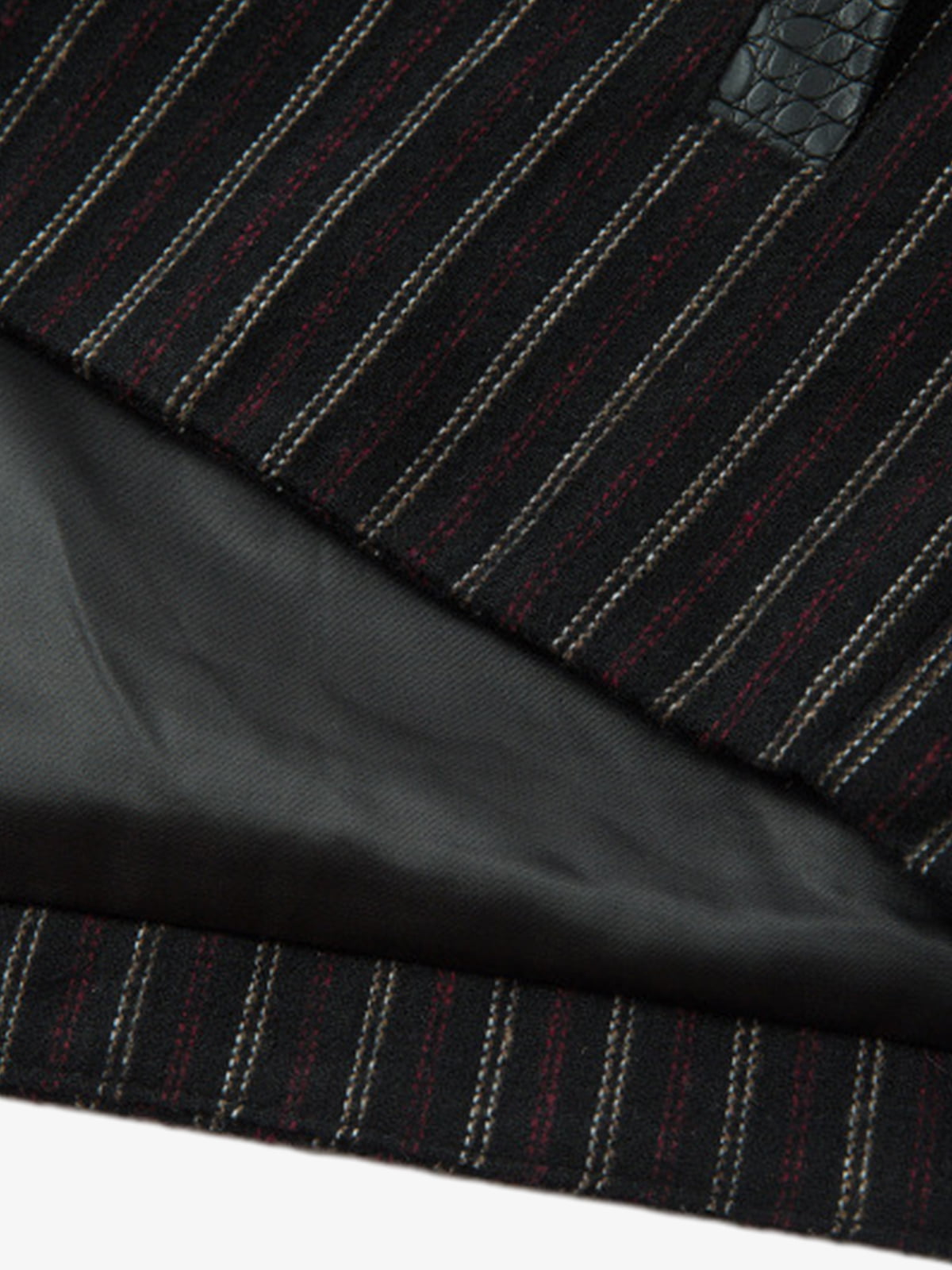 Thesupermade Retro Vertical Stripes Stitching PU Leather Collar Jacket 