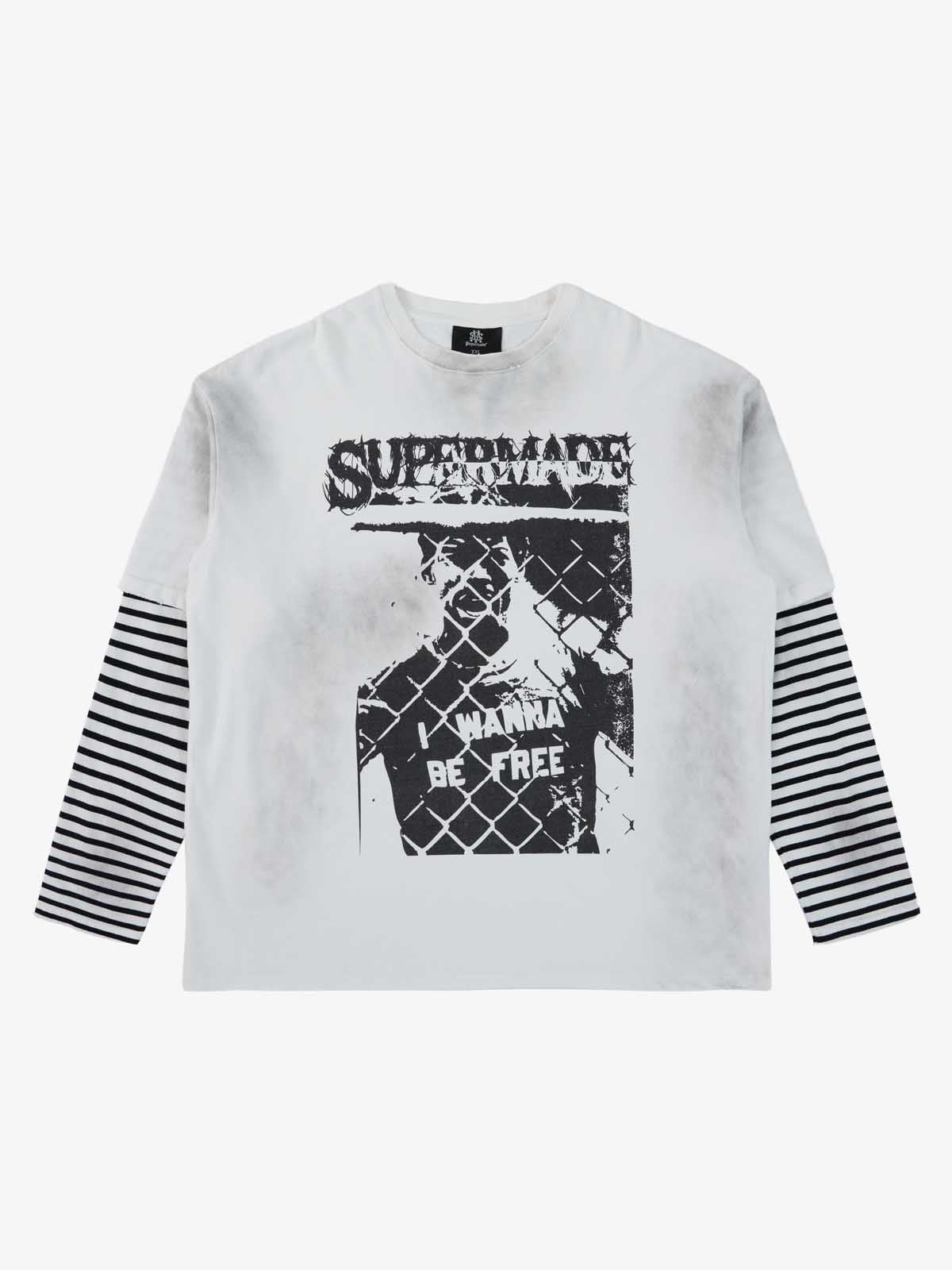 Supermade Distressed Cage Striped Long-Sleeve T-Shirt?
