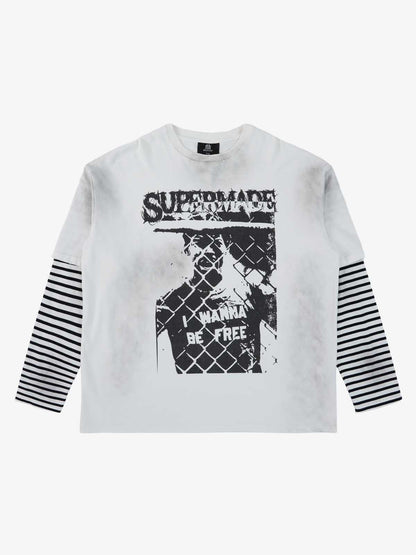 Supermade Distressed Cage Striped Long-Sleeve T-Shirt?