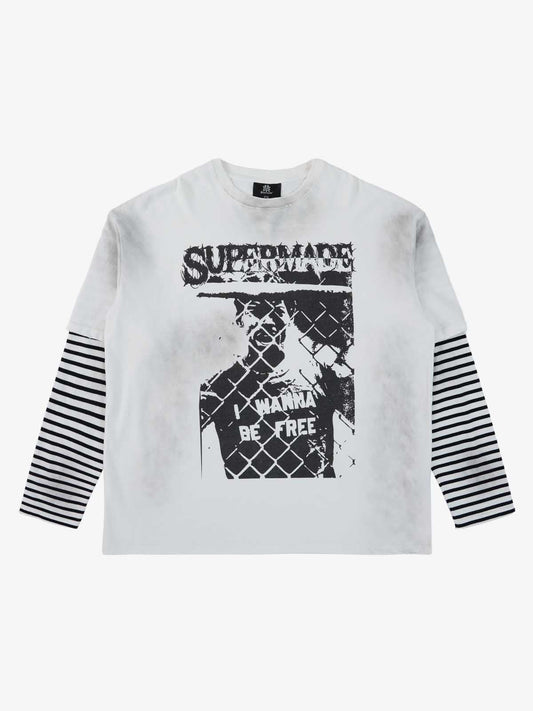 Supermade Distressed Cage Striped Long-Sleeve T-Shirt?