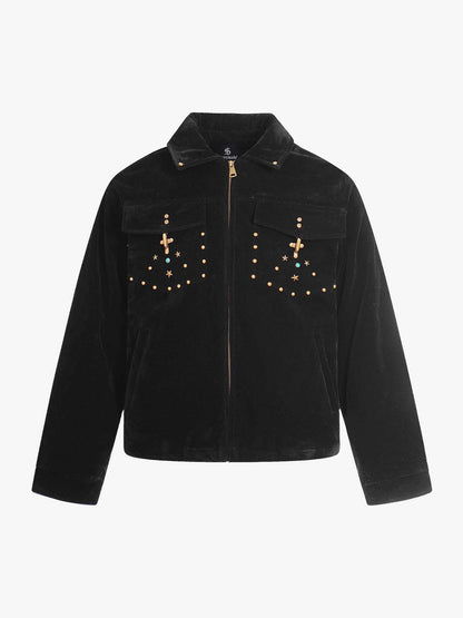 Retro Studded Suede Padded Winter Jacket