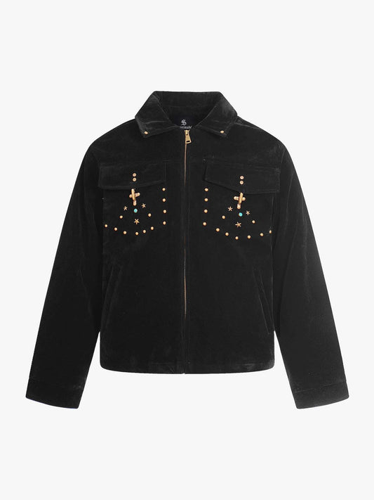 Retro Studded Suede Padded Winter Jacket