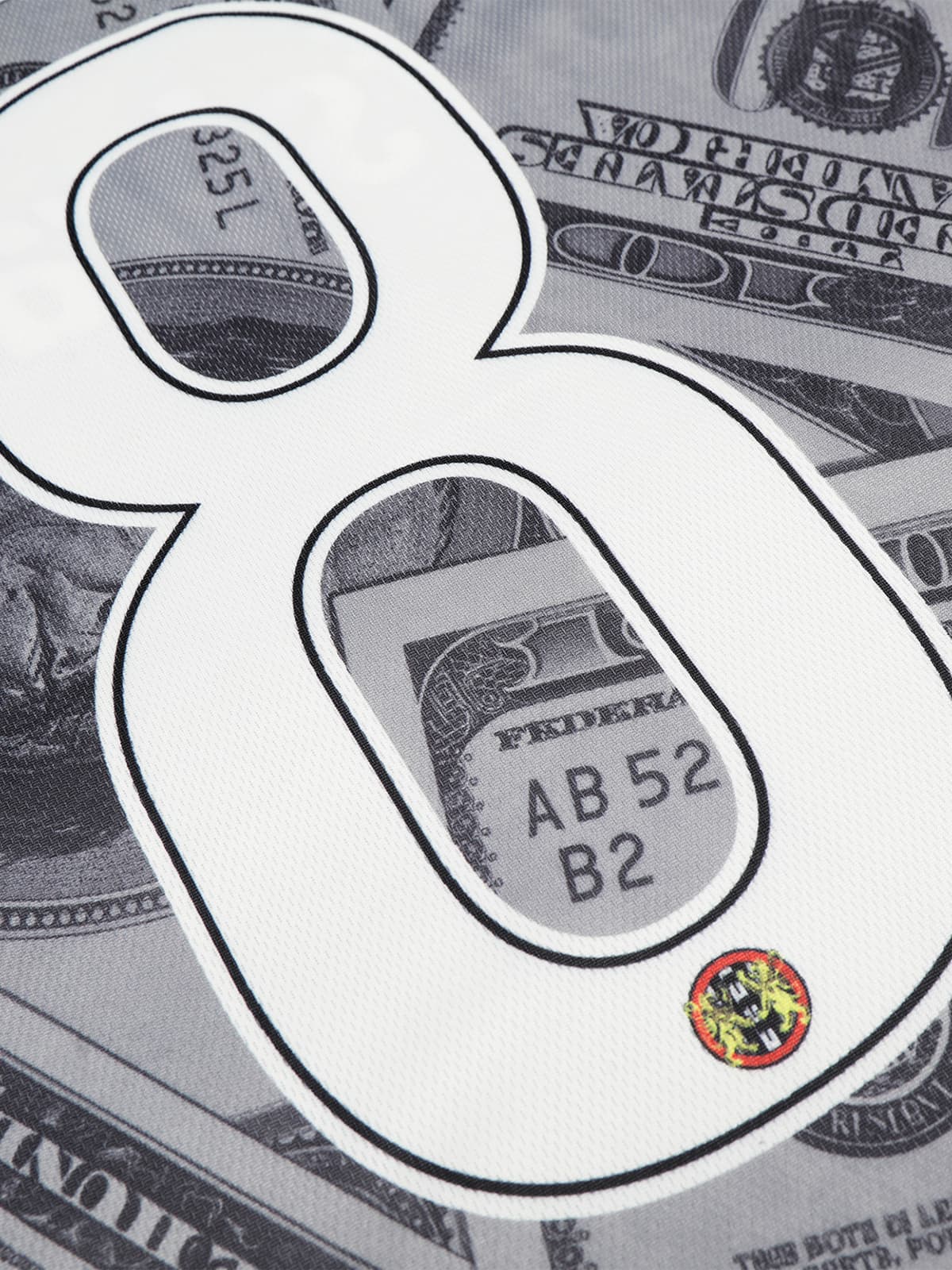 Cotton Blend Money Print V-Neck T-Shirt with Supermade Logo Design 