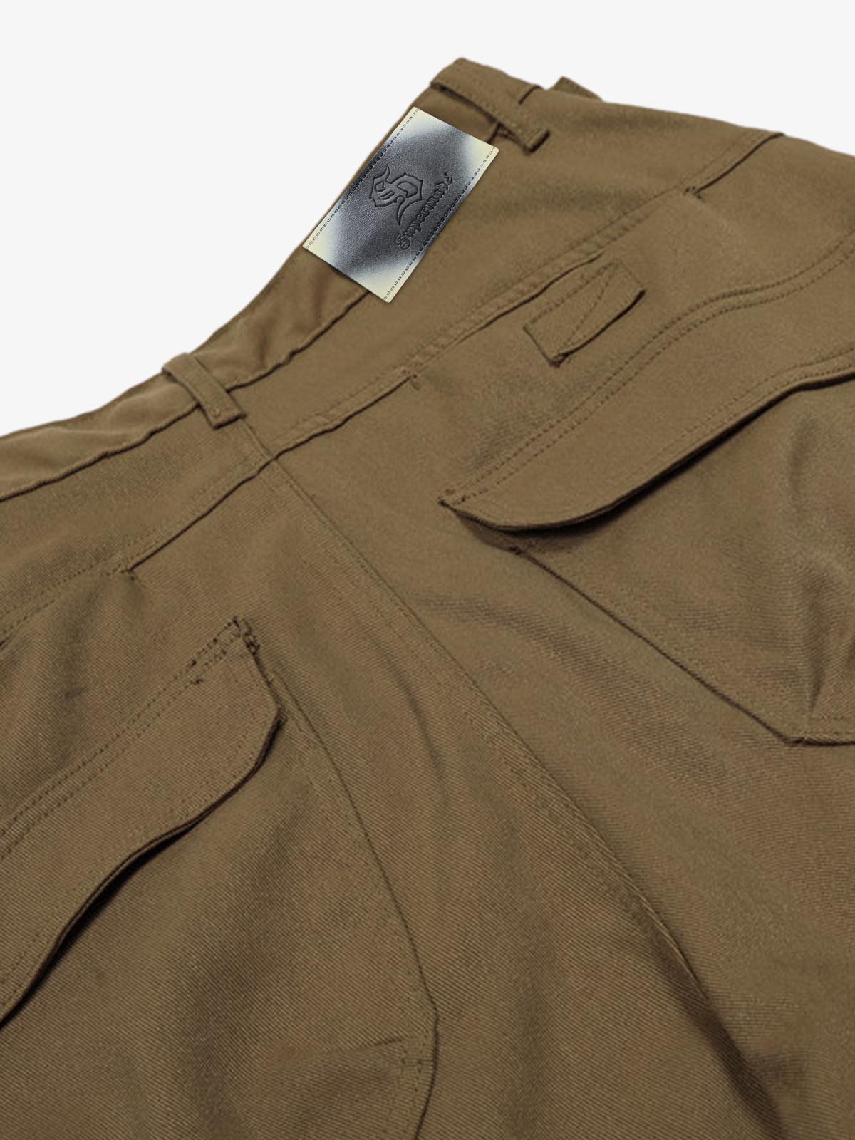 Olive Green Wide-Leg Cargo Trousers with Adjustable Belt and Side Pockets 