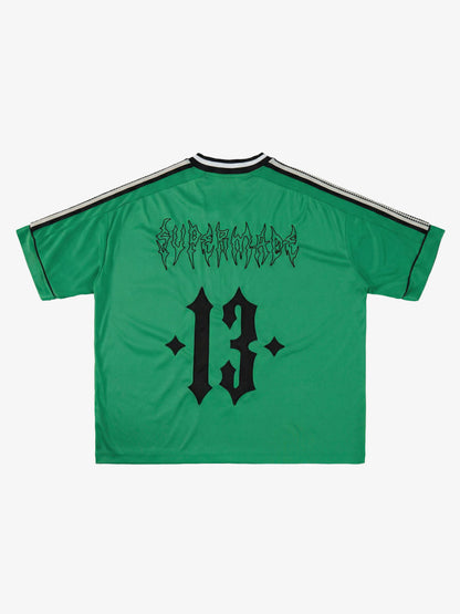 Supermade Color-Blocked V-Neck Embroidered Jersey Short-Sleeved?