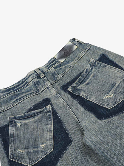 High Waist Distressed Barrel Denim Jeans