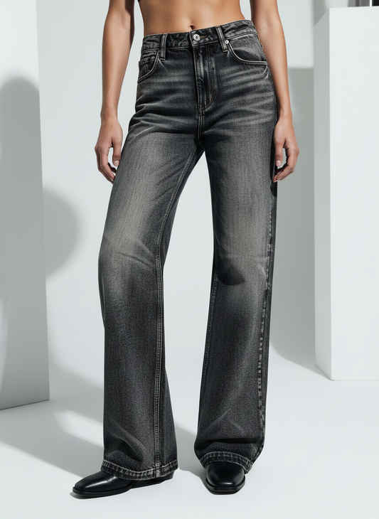 Retro Washed Distressed Flared Denim Jeans