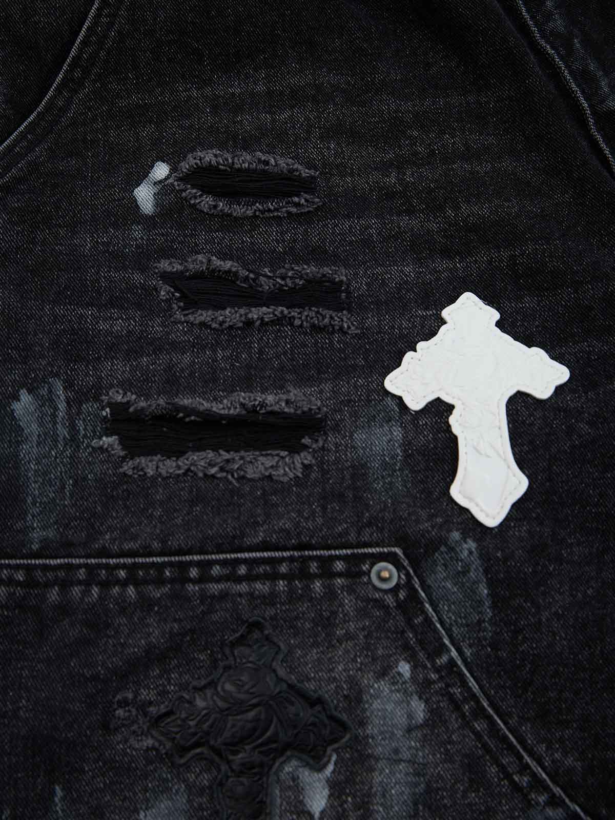 Supermade Retro Distressed Print Heavyweight Canvas Baggy Pants 