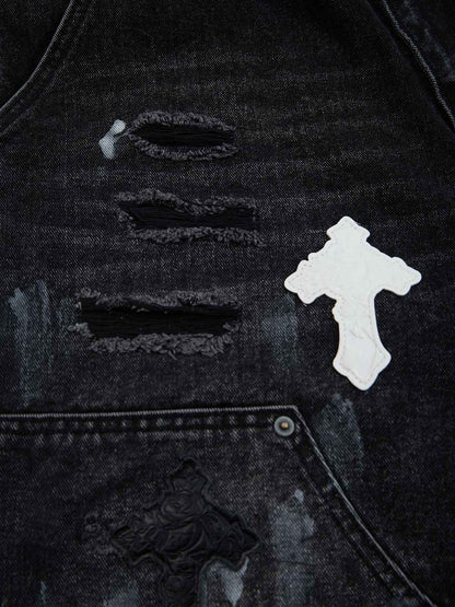 Supermade Retro Distressed Print Heavyweight Canvas Baggy Pants 