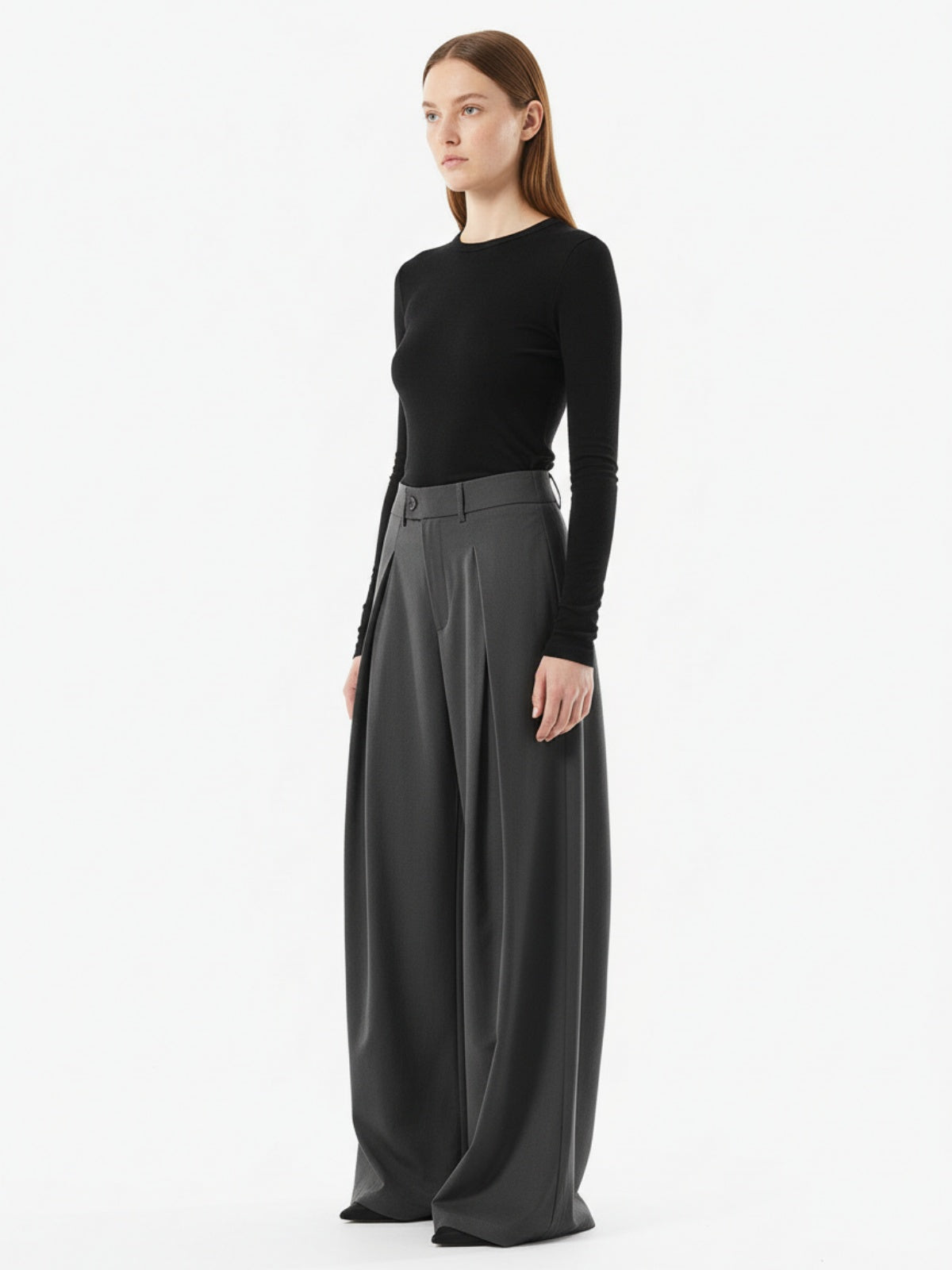 Pleated Drape Bootcut Suit Pants