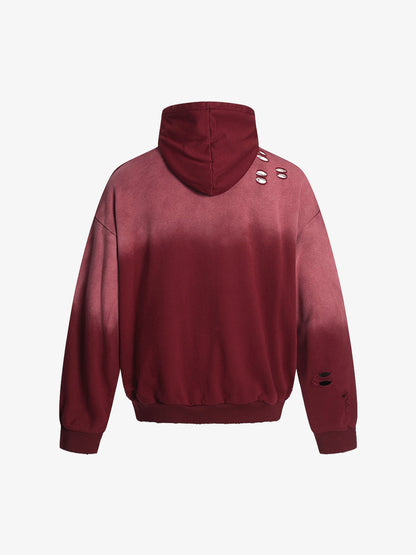 Street Distressed Half-Zip Ripped Hoodie 