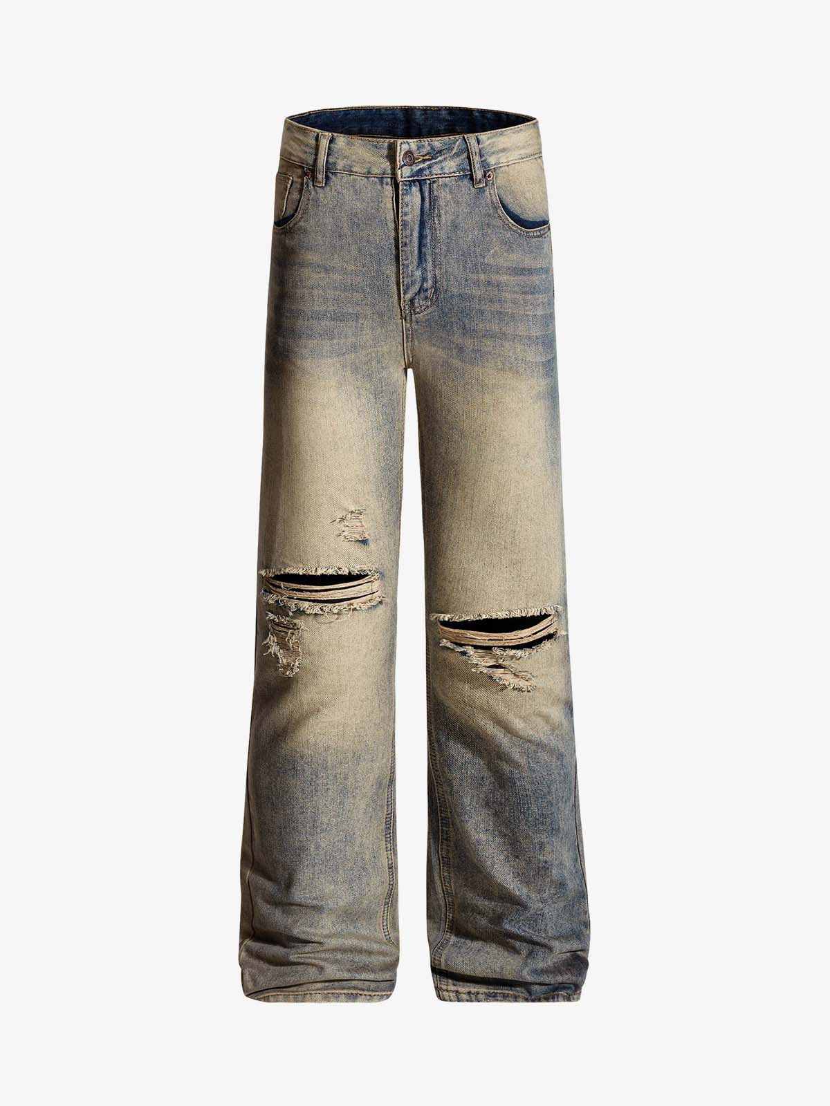Vintage Distressed Ripped Wide Leg Jeans