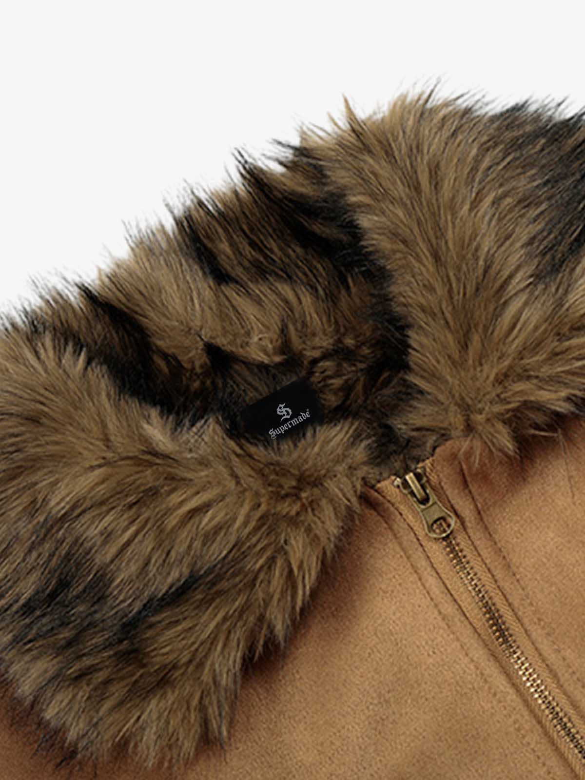 Vintage Distressed Deconstructed Faux Fur Collar Jacket 