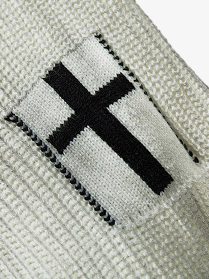 Ribbed Knit Dirty Dyed Embroidery Cross Sweater 