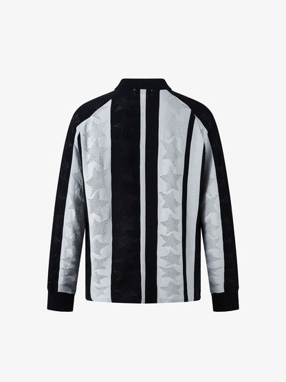 Striped Color-Block Knit Button-Up Cardigan 