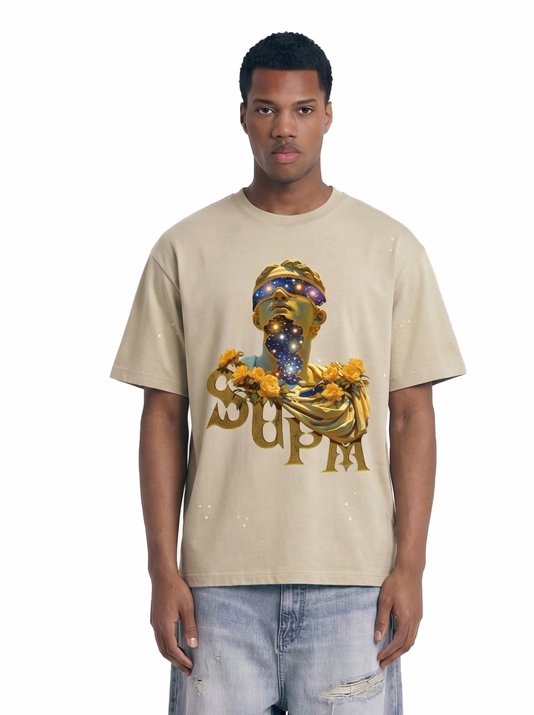 Washed Splash Ink Cosmic Statue Print Galaxy Art T-Shirt?