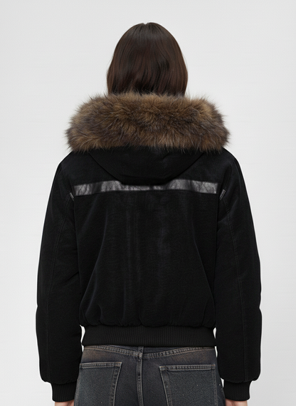 Retro Detachable Faux Fur Collar Suede Fleece Hoodie Jacket