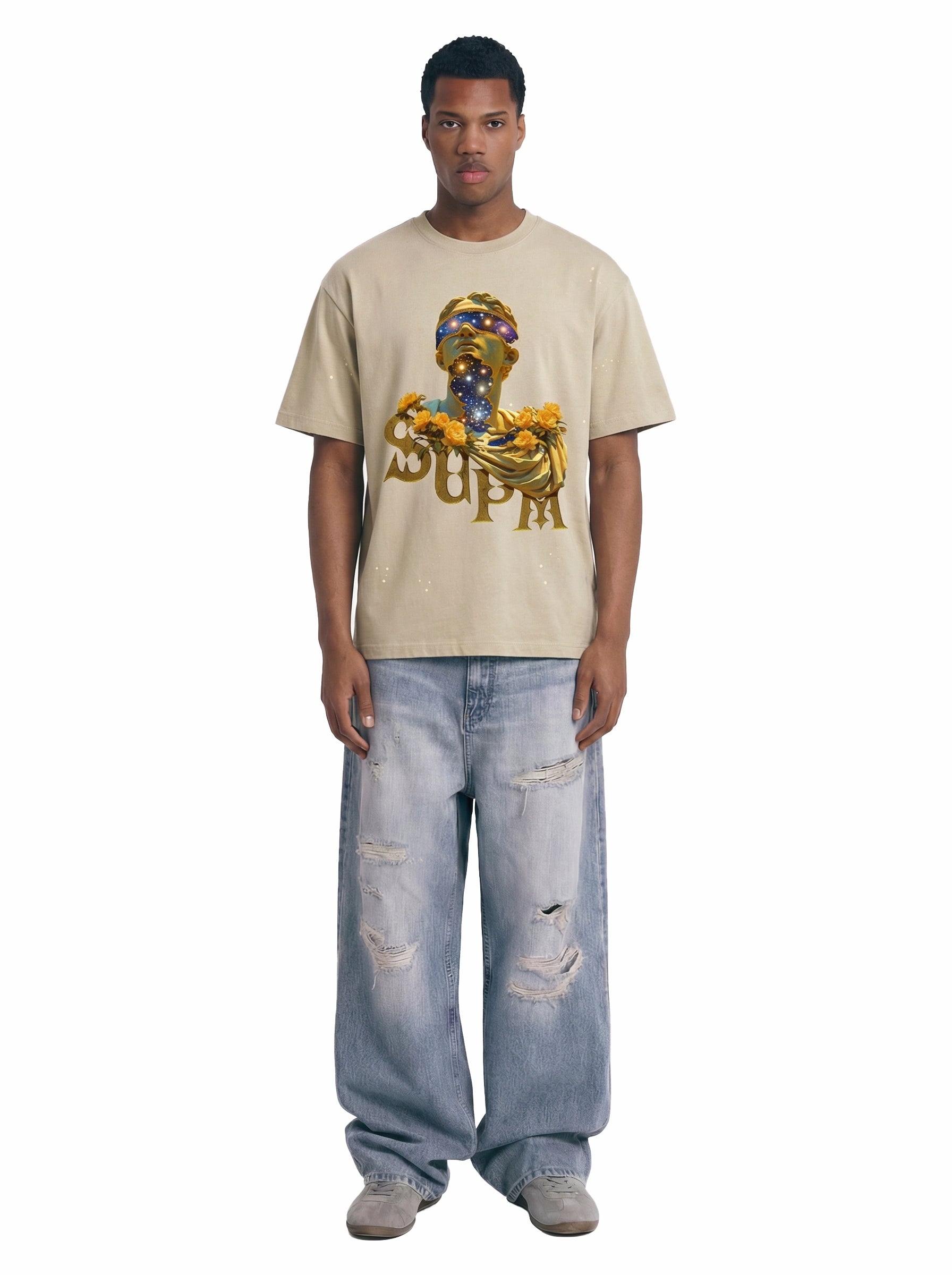 Washed Splash Ink Cosmic Statue Print Galaxy Art T-Shirt?