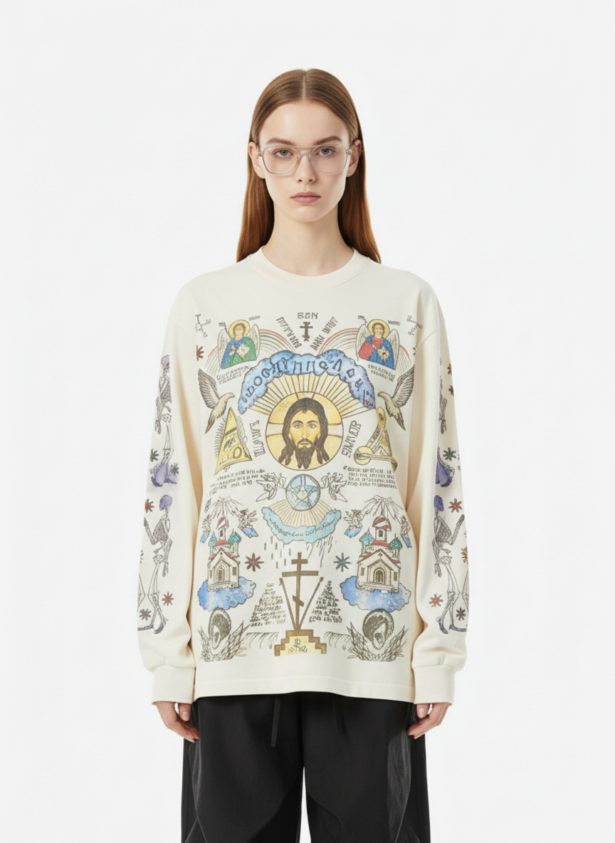 Thesupermade American High Street Graffiti Long Sleeve T-Shirt