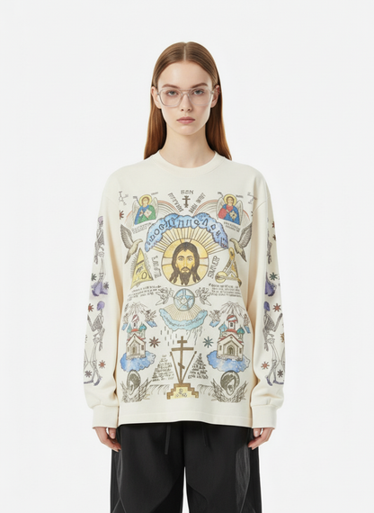 Thesupermade American High Street Graffiti Long Sleeve T-Shirt