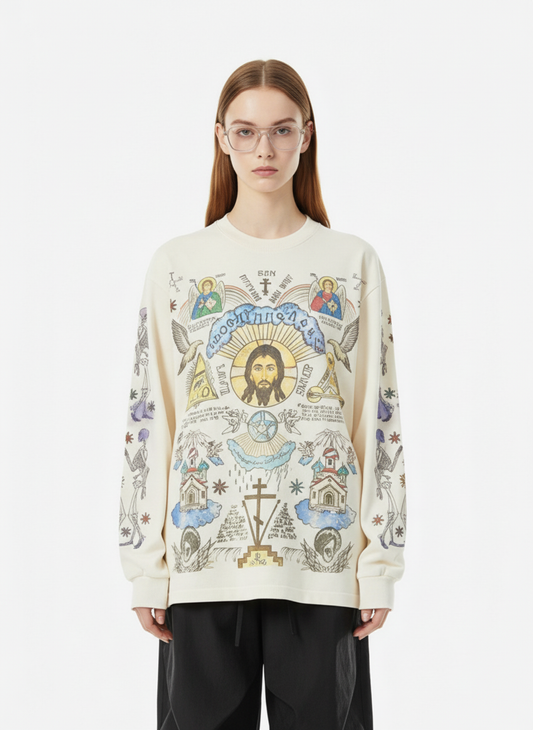 Thesupermade American High Street Graffiti Long Sleeve T-Shirt